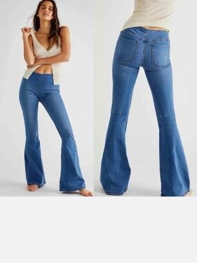 We The Free Penny Pull-On Flare Jeans Size 24 High Rise Stretch Boho Denim